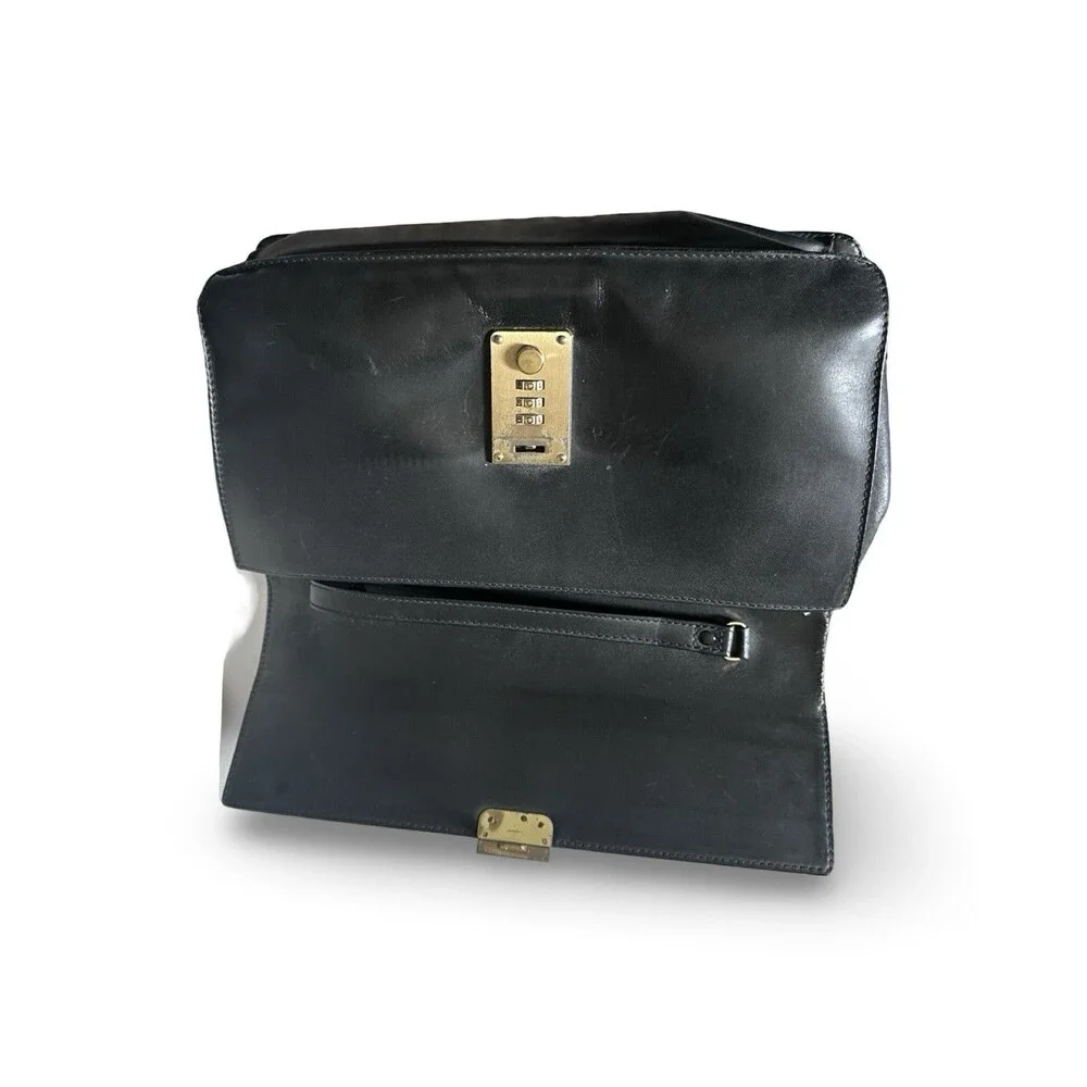Authentic dunhill Leather Second bag Clutch bag Black working lock